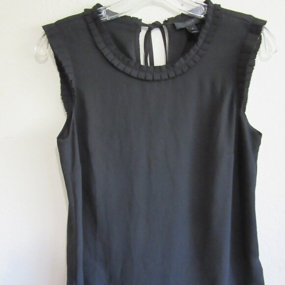 J CREW Black Sleeveless Pleated Edges Key Hole Back 2 Blouse - Picture 1 of 4